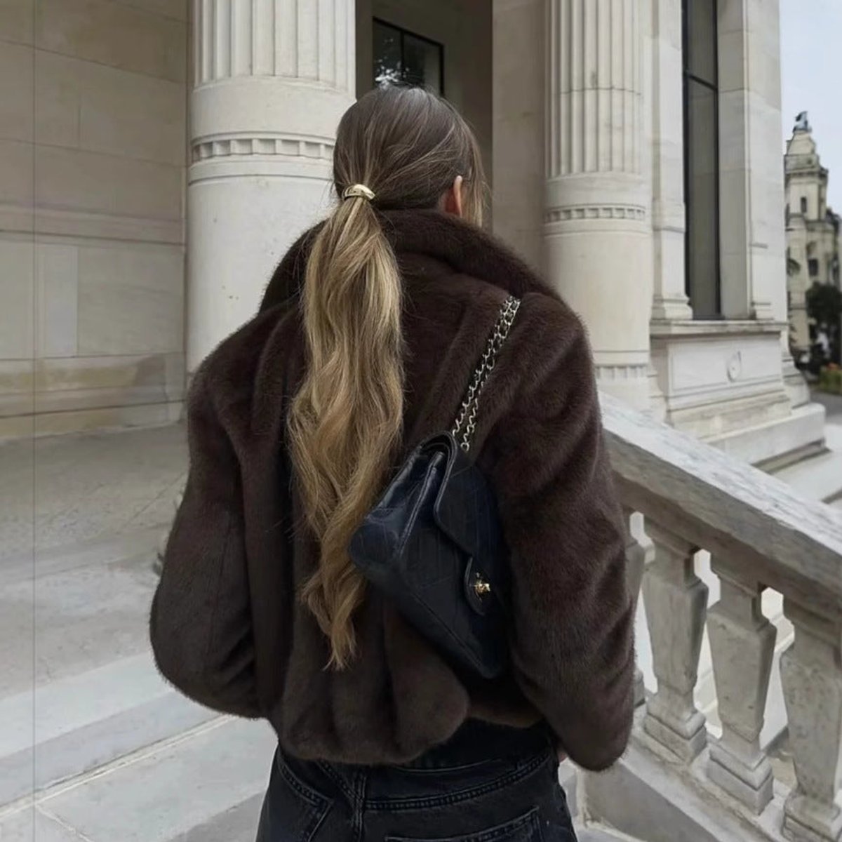 Emilia Faux Fur Collared Cropped Jacket