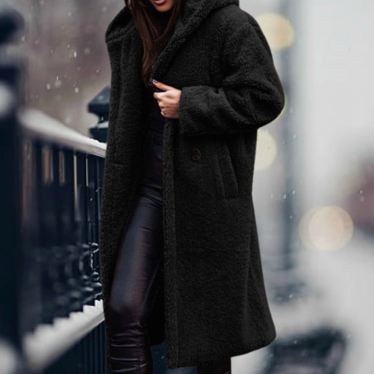 Mia Long Open-Front Teddy Coat