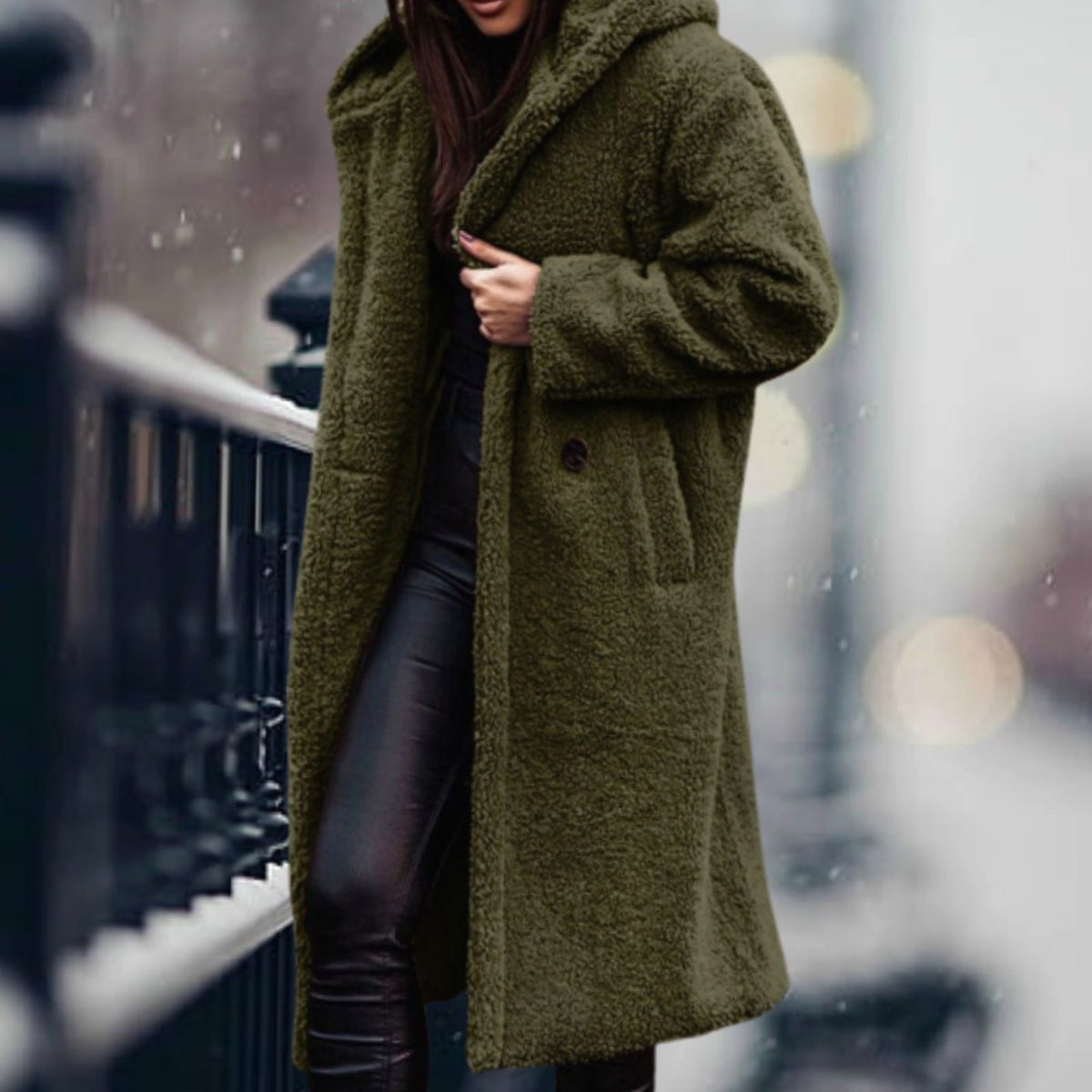 Mia Long Open-Front Teddy Coat