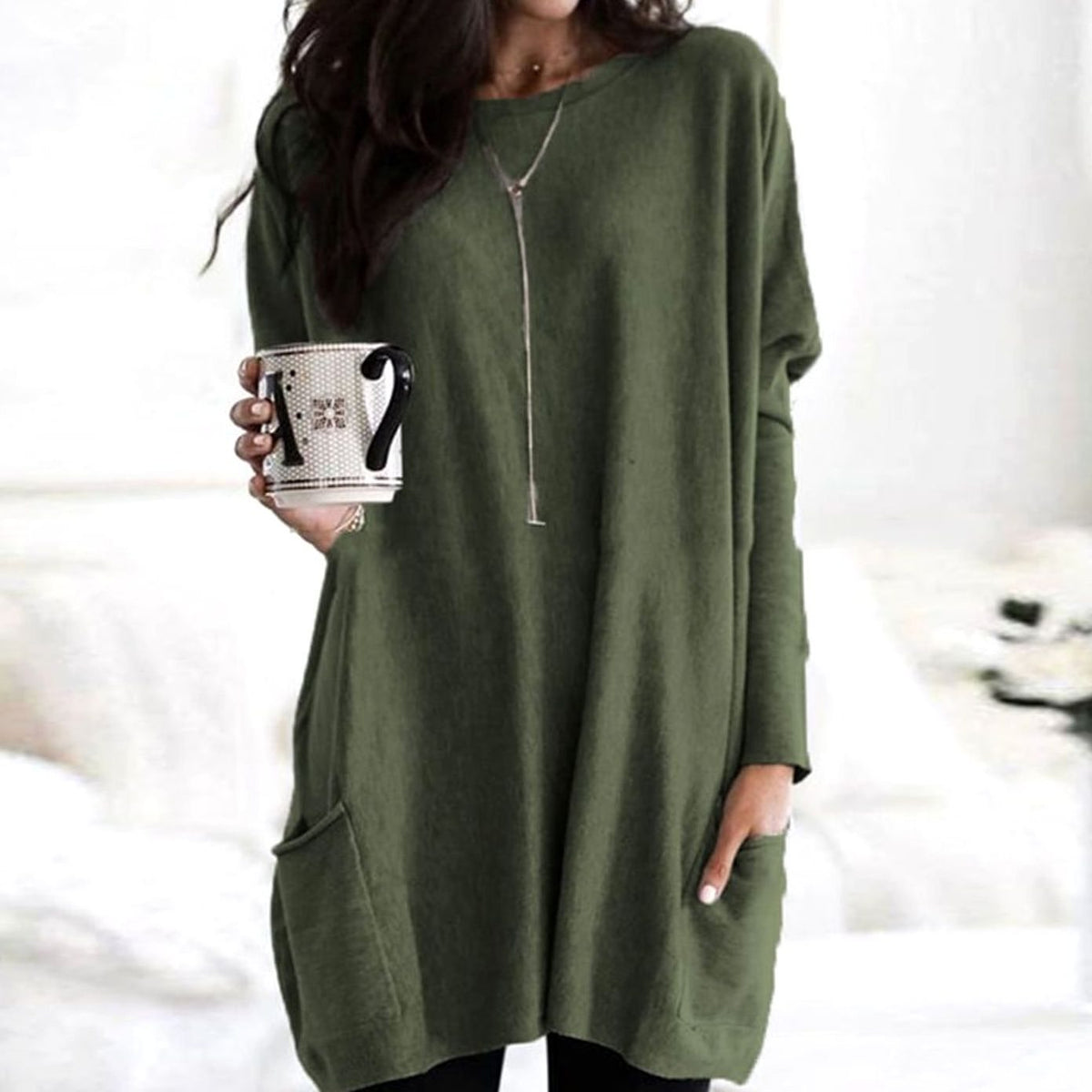 Leonie Long Oversized Crewneck Sweater with Pockets