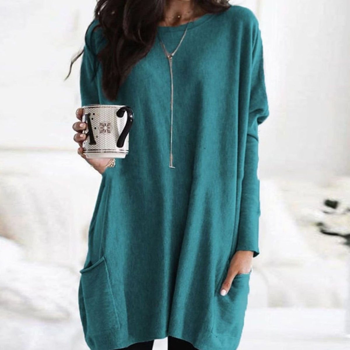 Leonie Long Oversized Crewneck Sweater with Pockets