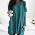 Leonie Long Oversized Crewneck Sweater with Pockets