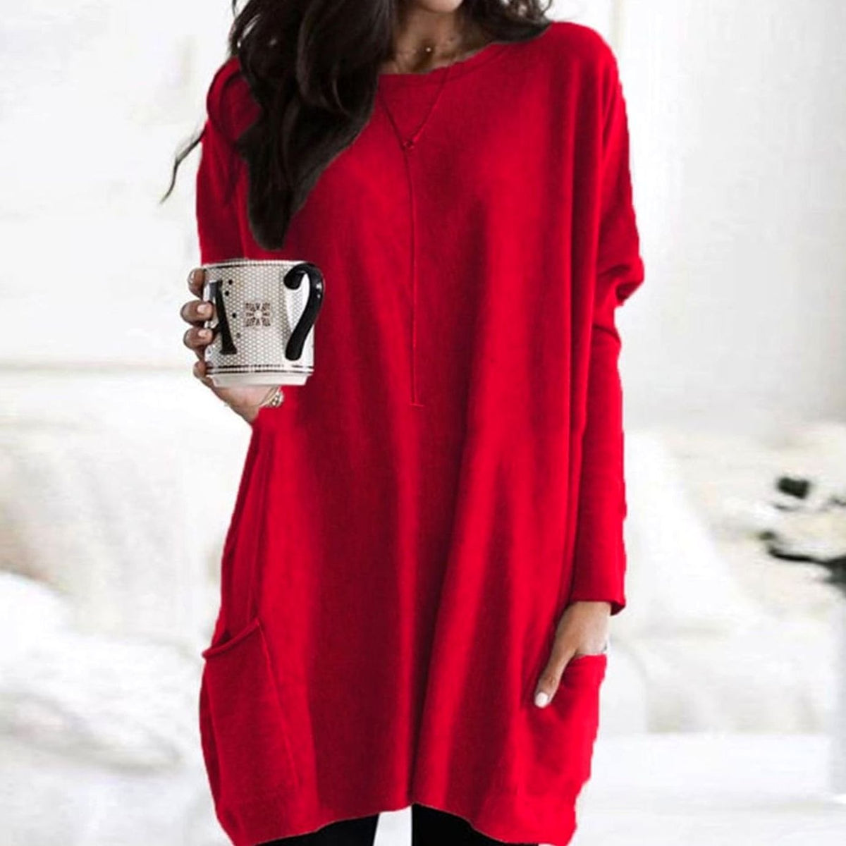 Leonie Long Oversized Crewneck Sweater with Pockets