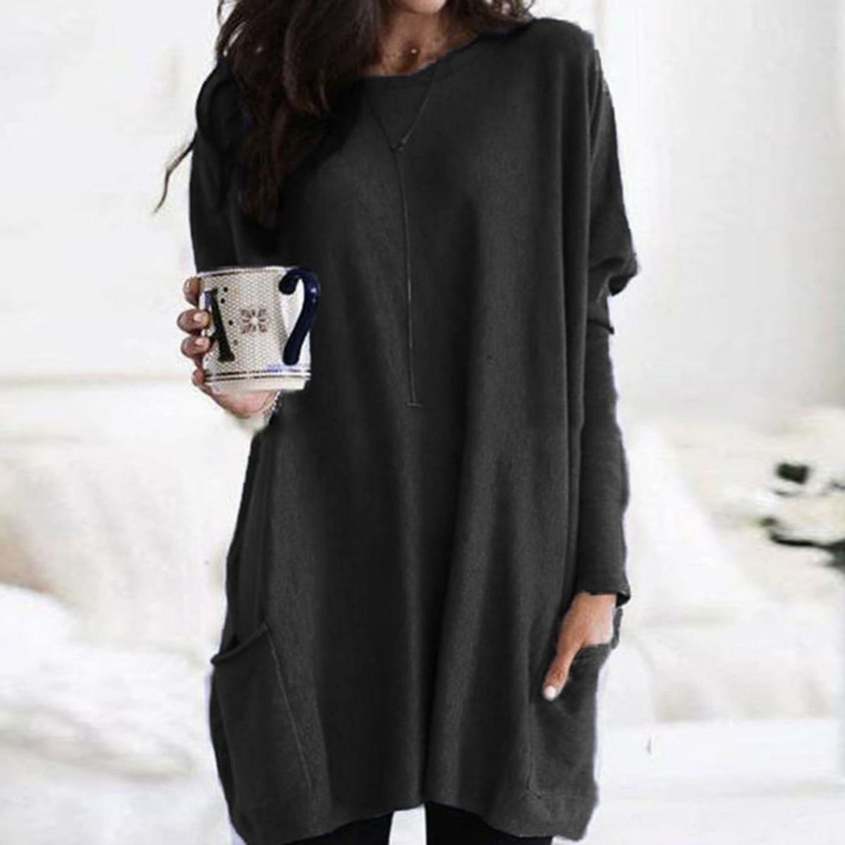 Leonie Long Oversized Crewneck Sweater with Pockets