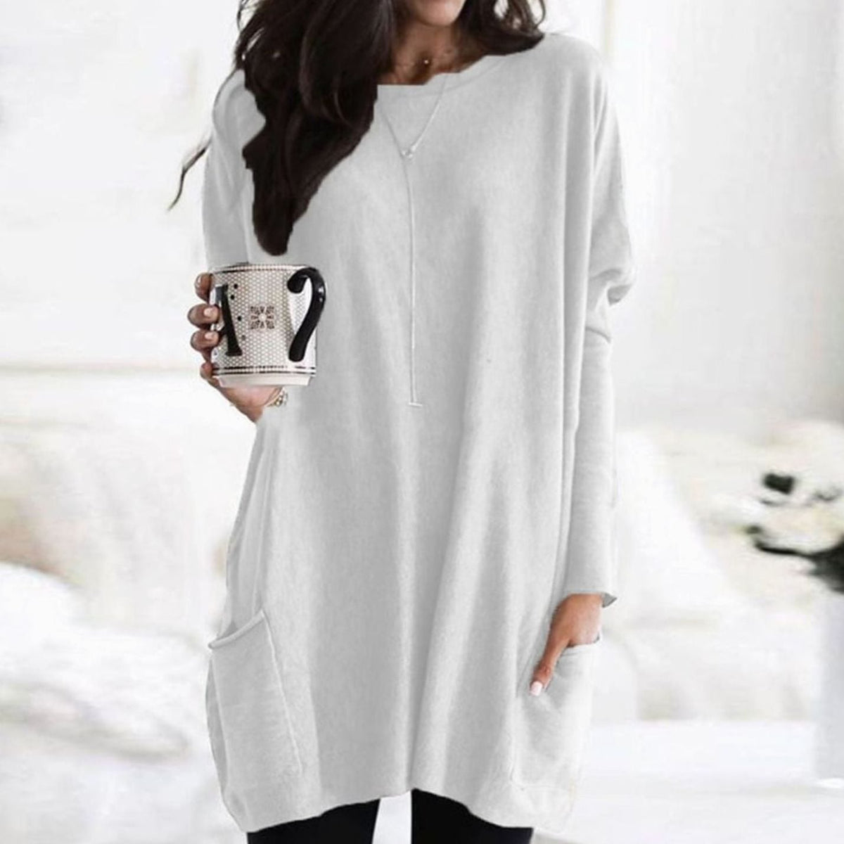 Leonie Long Oversized Crewneck Sweater with Pockets