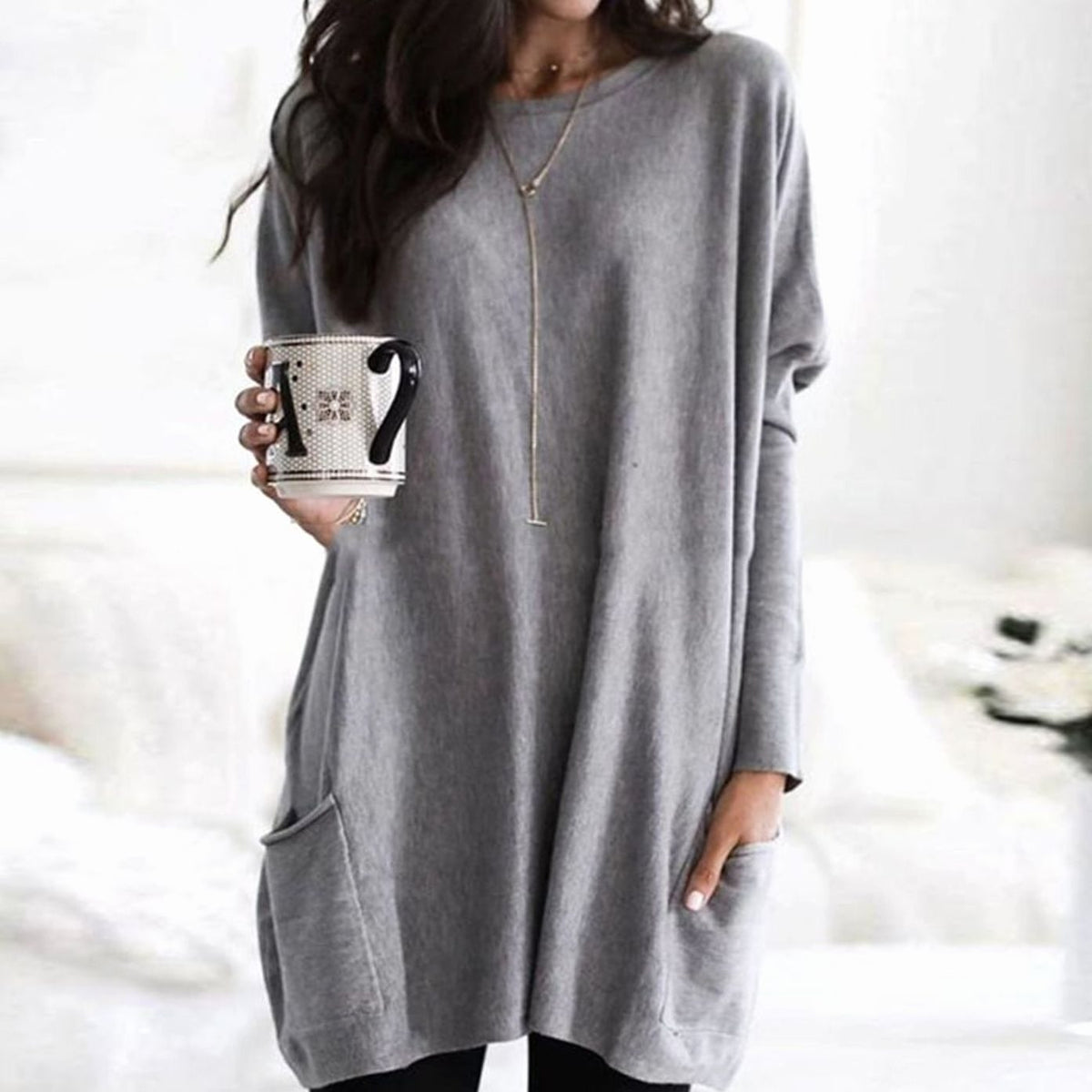 Leonie Long Oversized Crewneck Sweater with Pockets