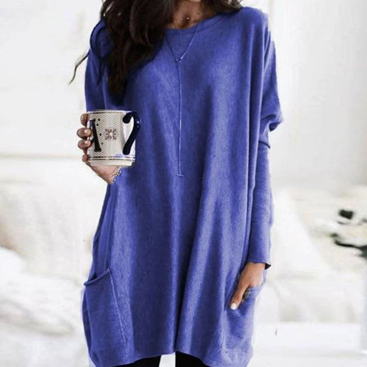 Leonie Long Oversized Crewneck Sweater with Pockets