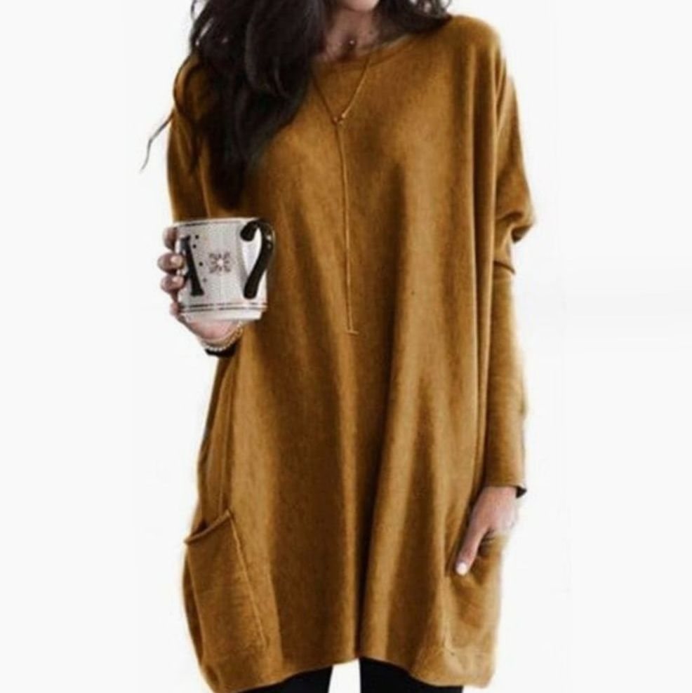 Leonie Long Oversized Crewneck Sweater with Pockets