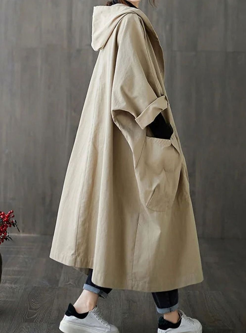 Clara Oversized Hooded Water-Resistant Trench Coat