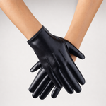 Ledbury Leather Gloves in black worn on the hands
