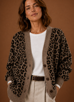 Women's Knit Cardigan - Leopard Long-Sleeve Sweater | Areleon
