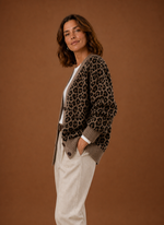 Women's Knit Cardigan - Leopard Long-Sleeve Sweater | Areleon
