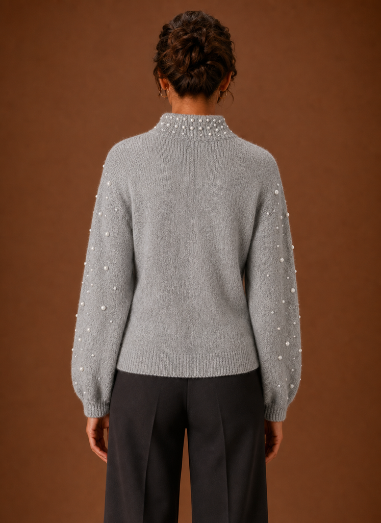 Women's Knit Pullover - Pearl Embellished Sweater | Areleon