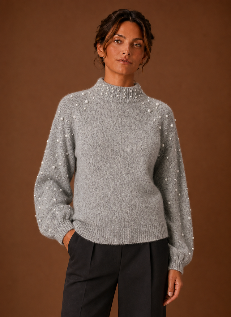 Women's Knit Pullover - Pearl Embellished Sweater | Areleon