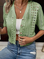 Sophie Crochet Short-Sleeve V-Neck Cardigan