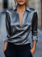Jessica Spring Satin V-Neck Blouse