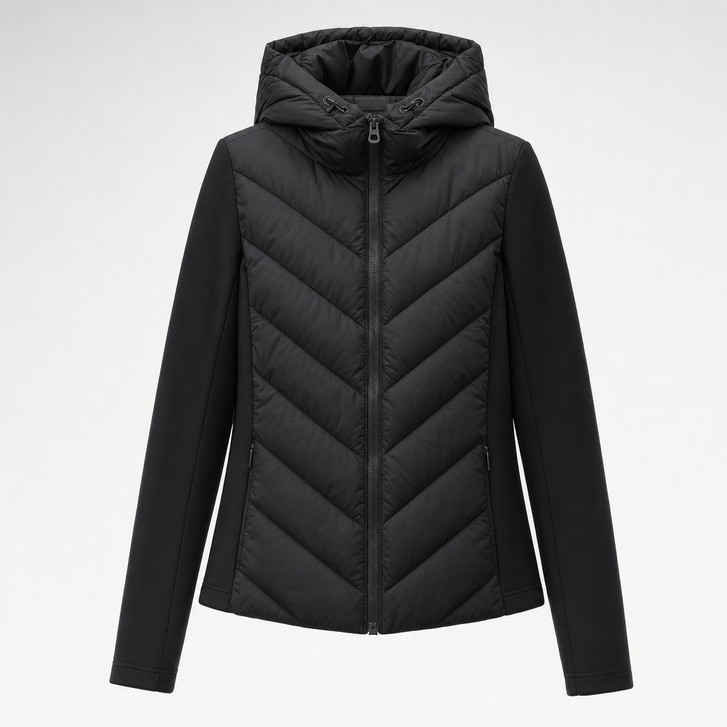 Marchmont Hooded Quilted Jacket in black, product shot