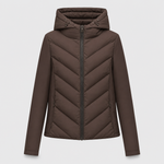Marchmont Hooded Quilted Jacket in brown, product shot