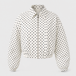 Margaux polka dot bomber jacket product shot on light grey background