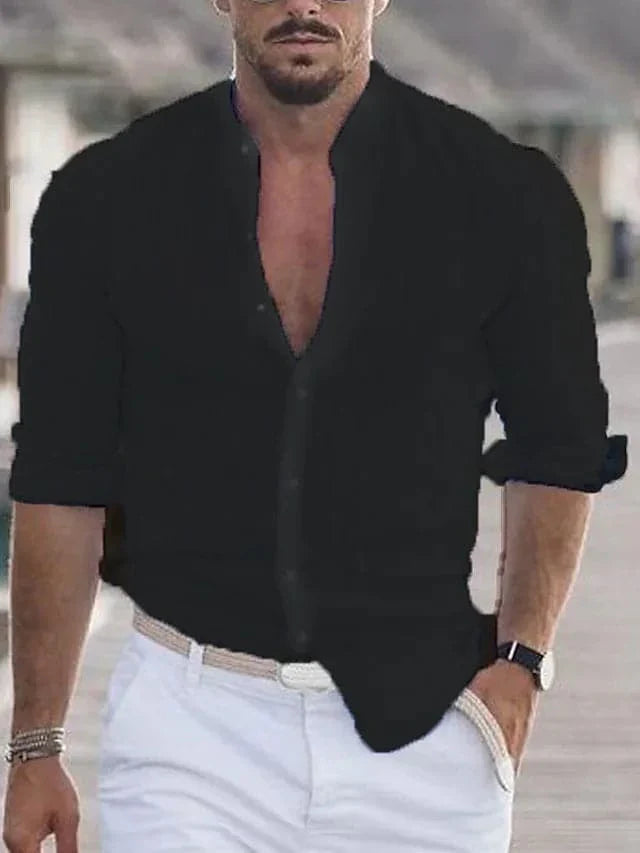 Yvan Open Collar Button-Up Casual Shirt