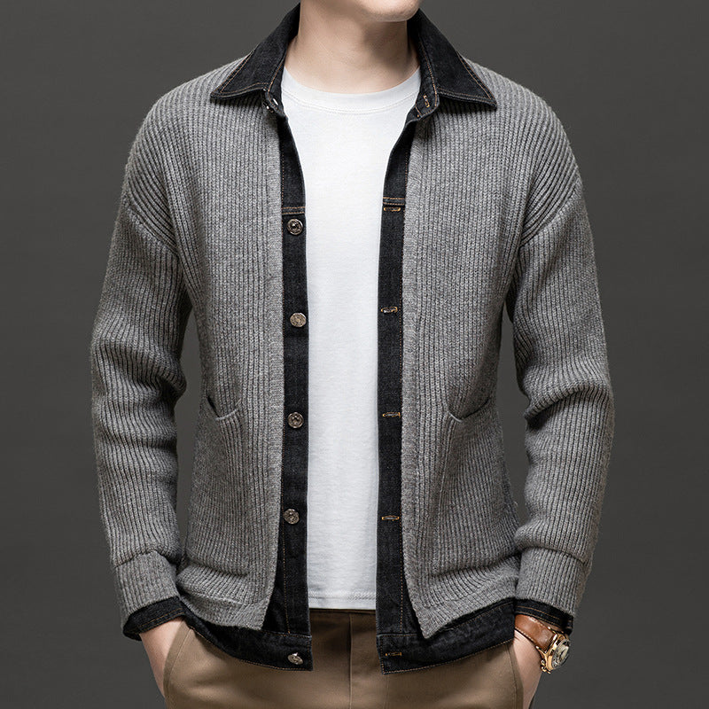 Albert Button-Front Knit Cardigan with Collar