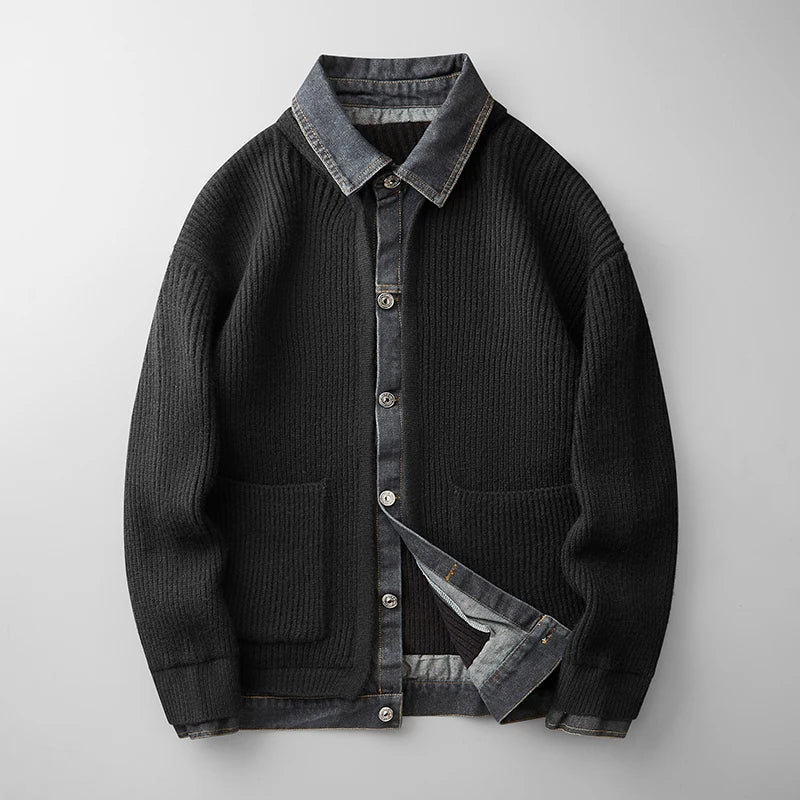 Albert Button-Front Knit Cardigan with Collar