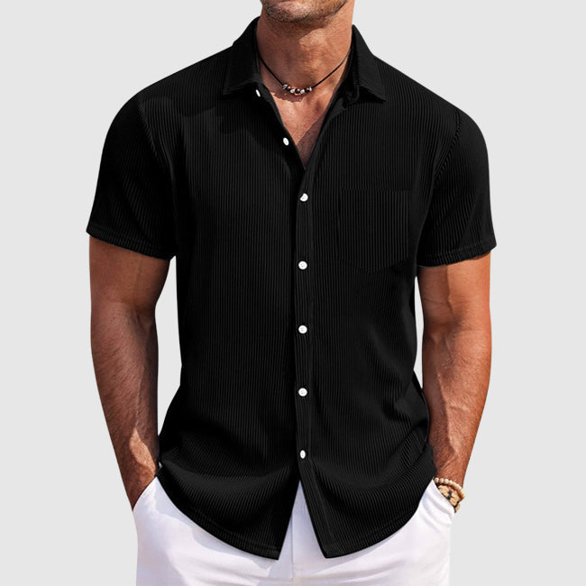 Arthur Ribbed Short-Sleeve Button-Up Shirt