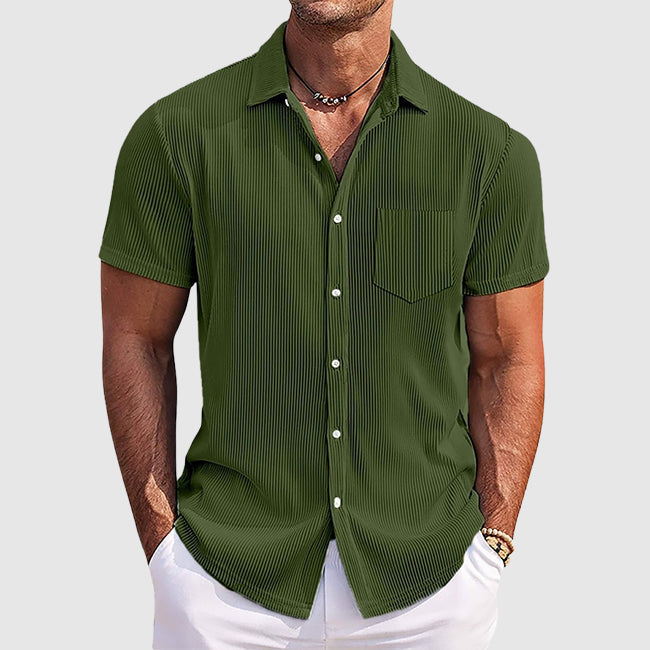 Arthur Ribbed Short-Sleeve Button-Up Shirt