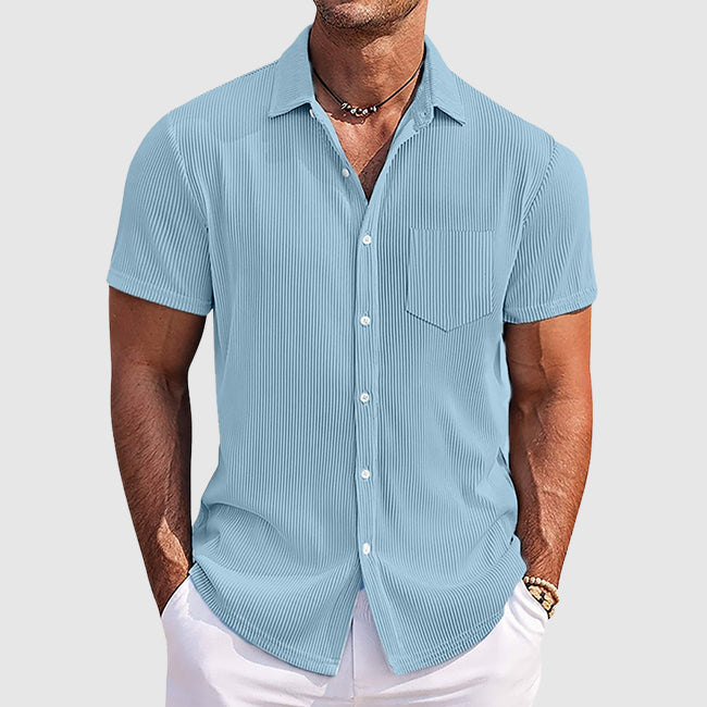 Arthur Ribbed Short-Sleeve Button-Up Shirt