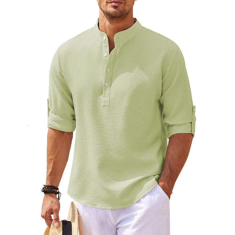 Edgar Stand Collar Half-Button Shirt