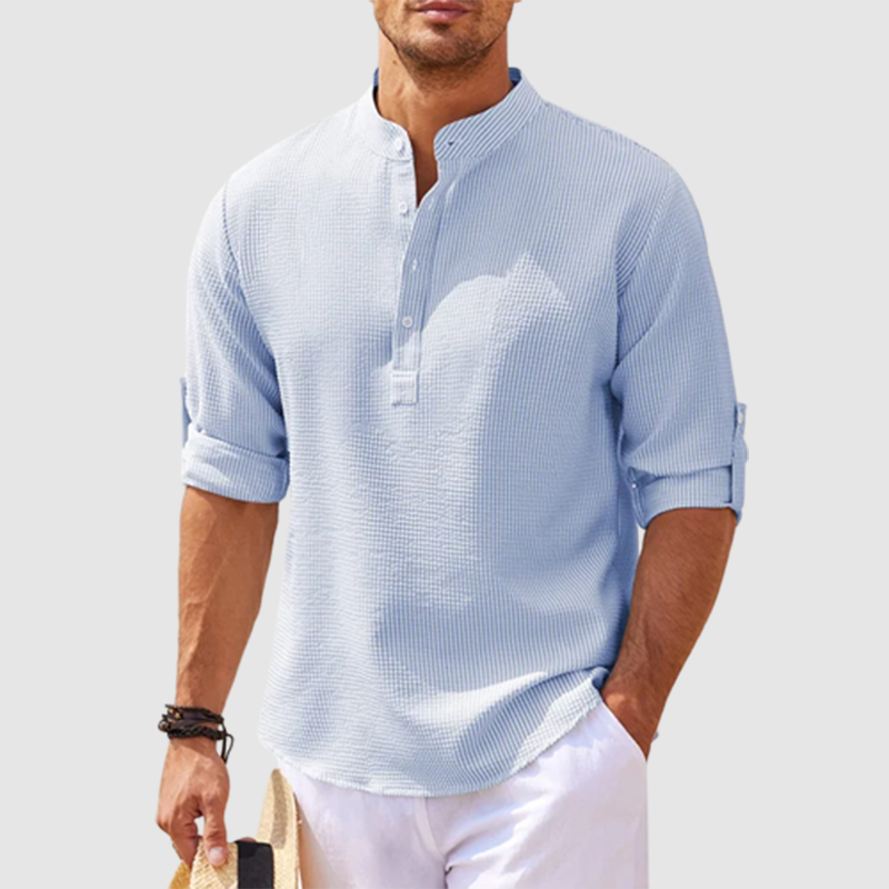 Edgar Stand Collar Half-Button Shirt
