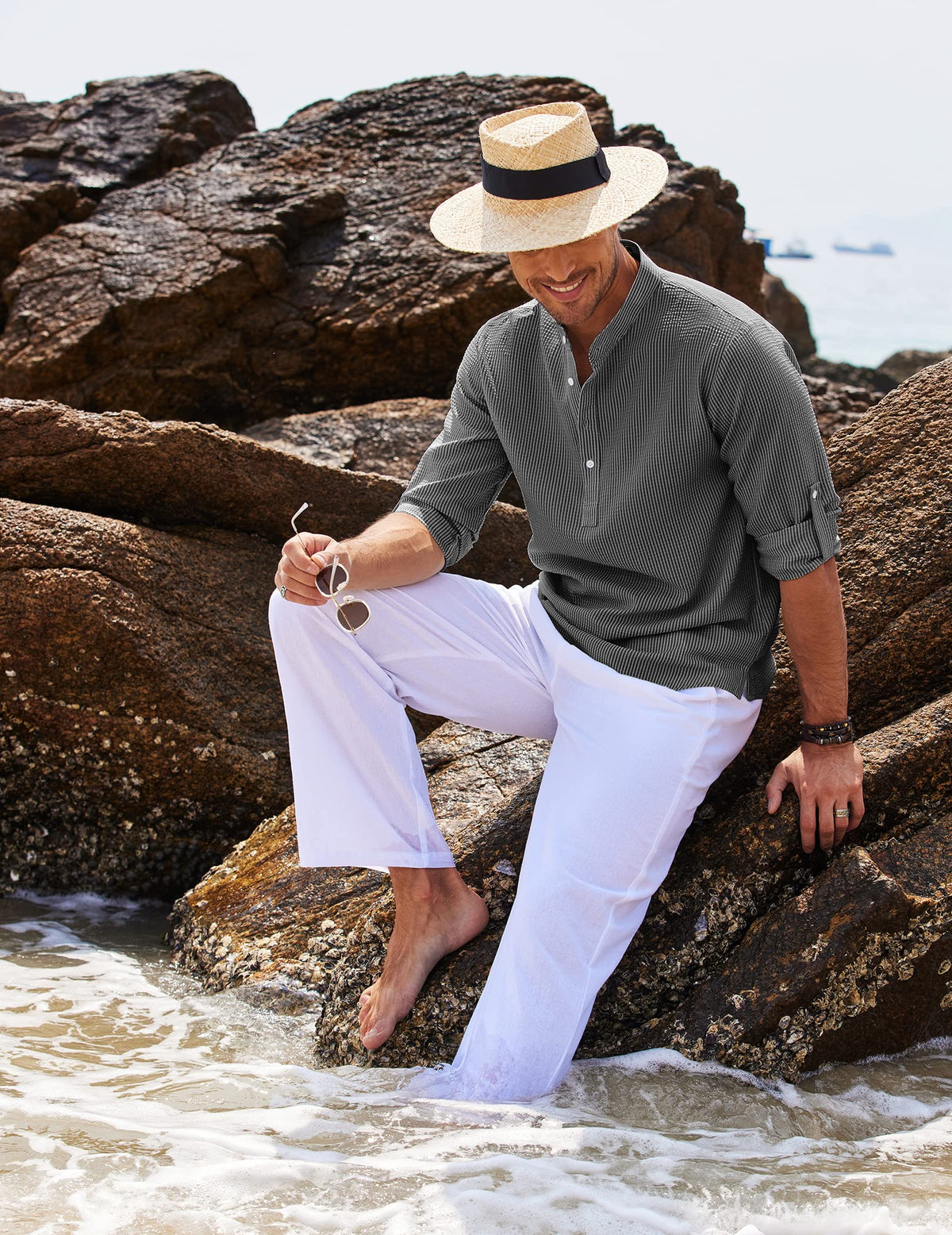 Edgar Stand Collar Half-Button Shirt