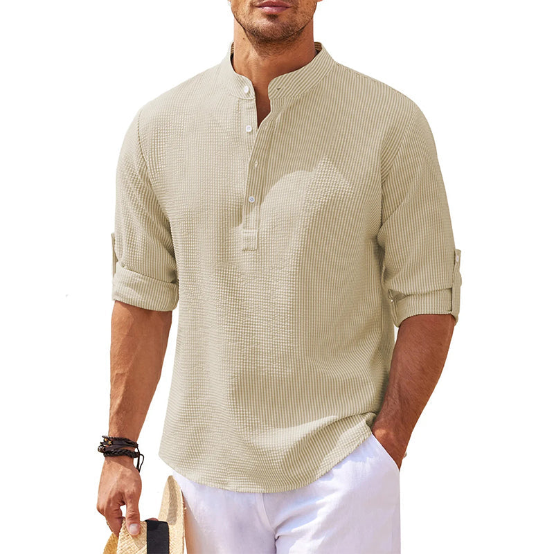 Edgar Stand Collar Half-Button Shirt