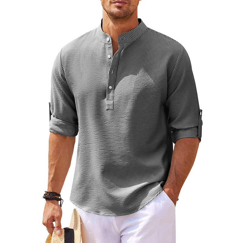 Edgar Stand Collar Half-Button Shirt