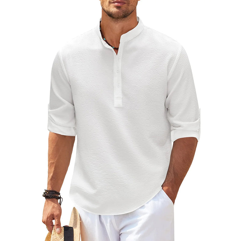 Edgar Stand Collar Half-Button Shirt