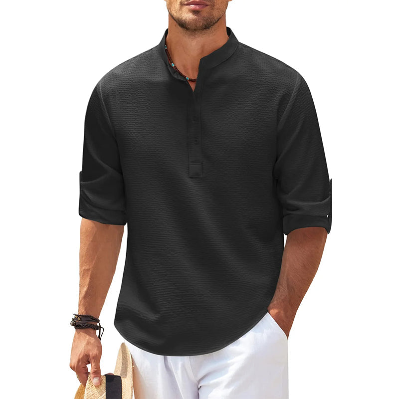 Edgar Stand Collar Half-Button Shirt