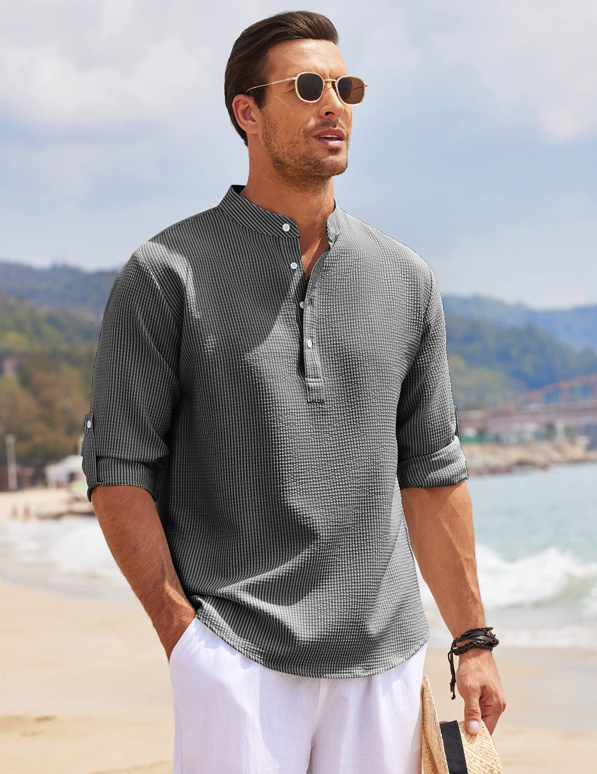 Edgar Stand Collar Half-Button Shirt