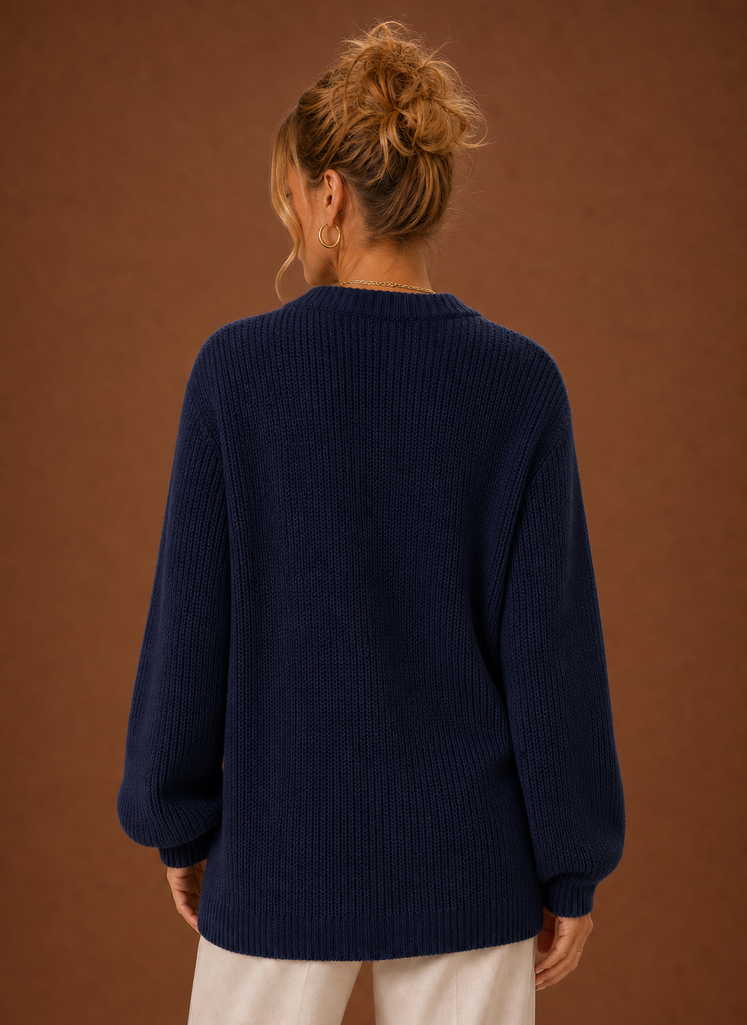 Women's V-Neck Knit Cardigan - Button Front Long Sleeve Sweater | Areleon