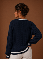 Women's Cable Knit Sweater - V-Neck Long Sleeve Pullover | Areleon