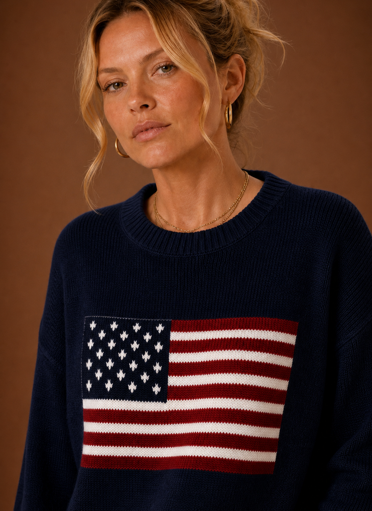 Women's Crew Neck Pullover - American Flag Knit Sweater| Areleon