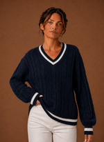 Women's Cable Knit Sweater - V-Neck Long Sleeve Pullover | Areleon