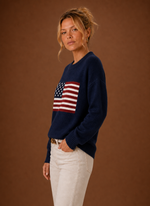Women's Crew Neck Pullover - American Flag Knit Sweater| Areleon