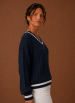 Women's Cable Knit Sweater - V-Neck Long Sleeve Pullover | Areleon