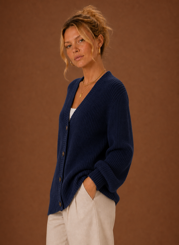 Women's V-Neck Knit Cardigan - Button Front Long Sleeve Sweater | Areleon