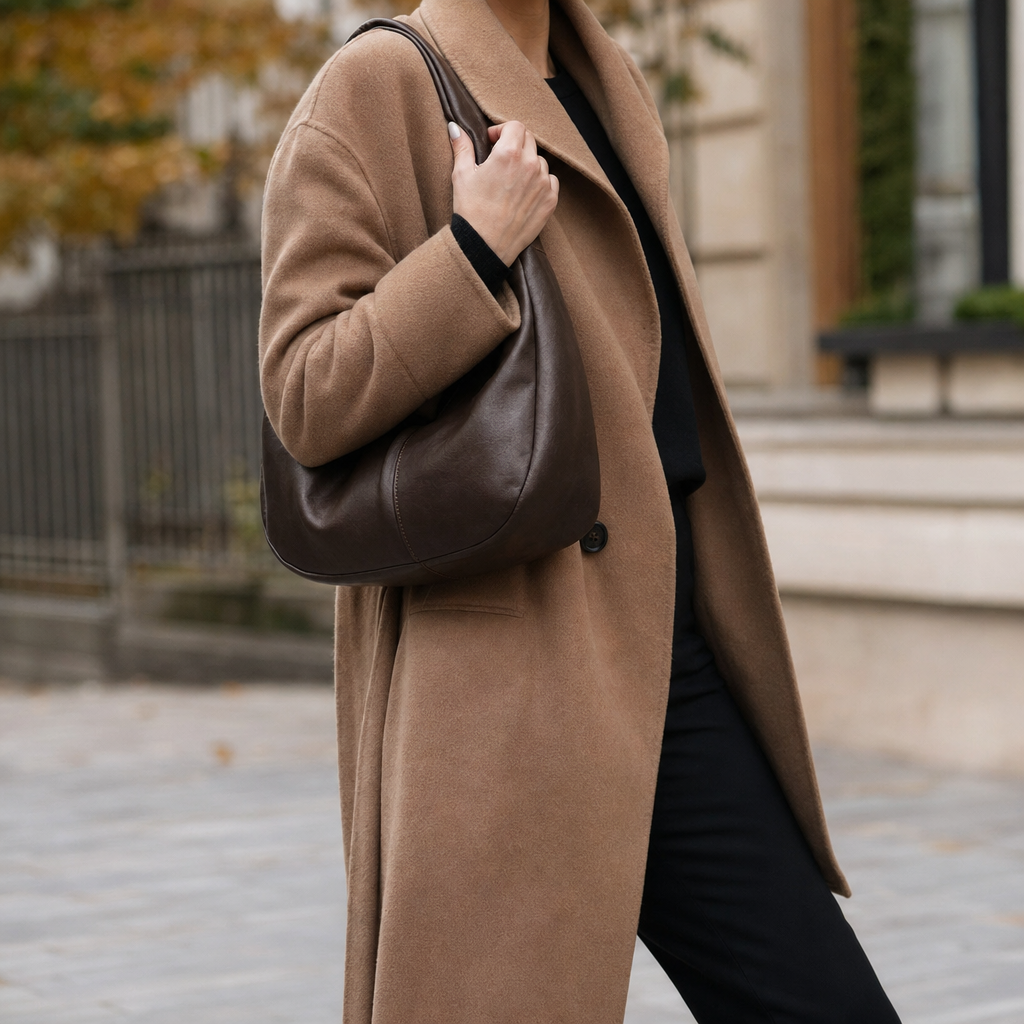Woman wearing the Netherby Crescent Bag