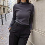 Woman wearing the Ottery Ribbed Mock Neck Thermal, front view