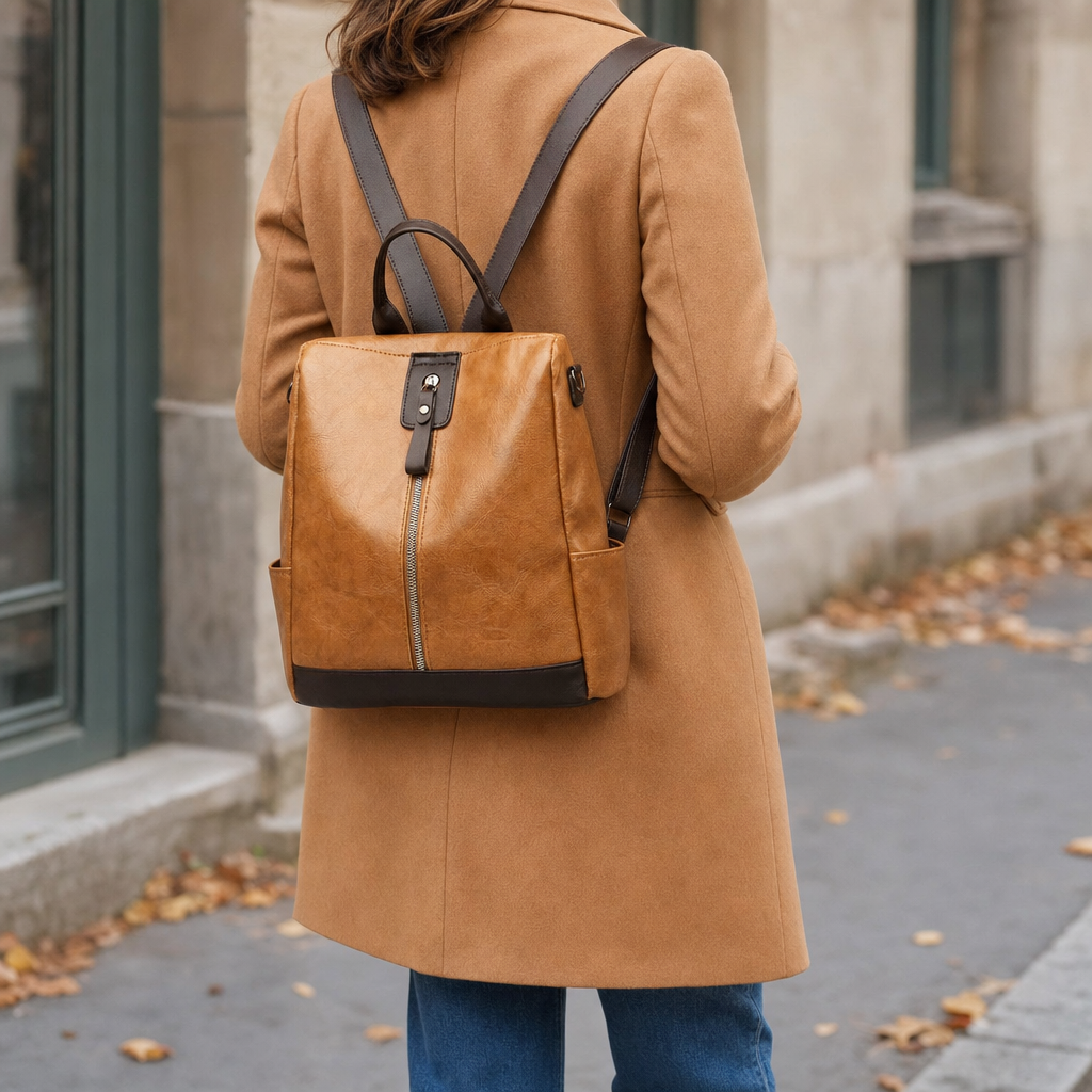Woman wearing the Perrott Convertible Backpack