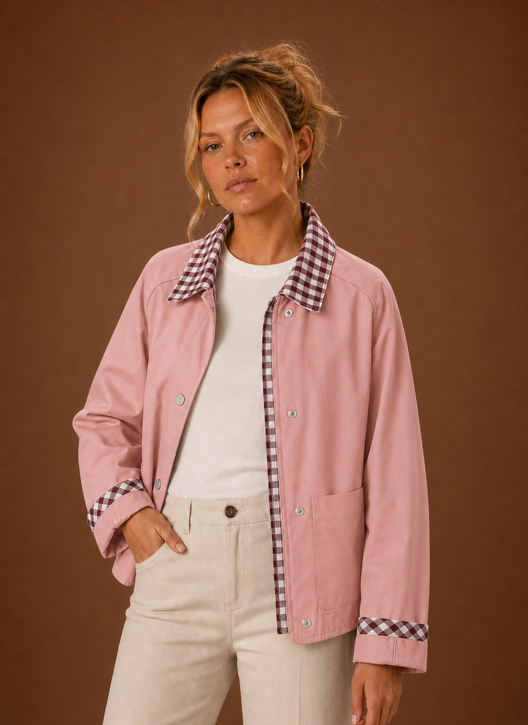 Women’s Barn Jacket - Check Collar Casual Coat | Areleon