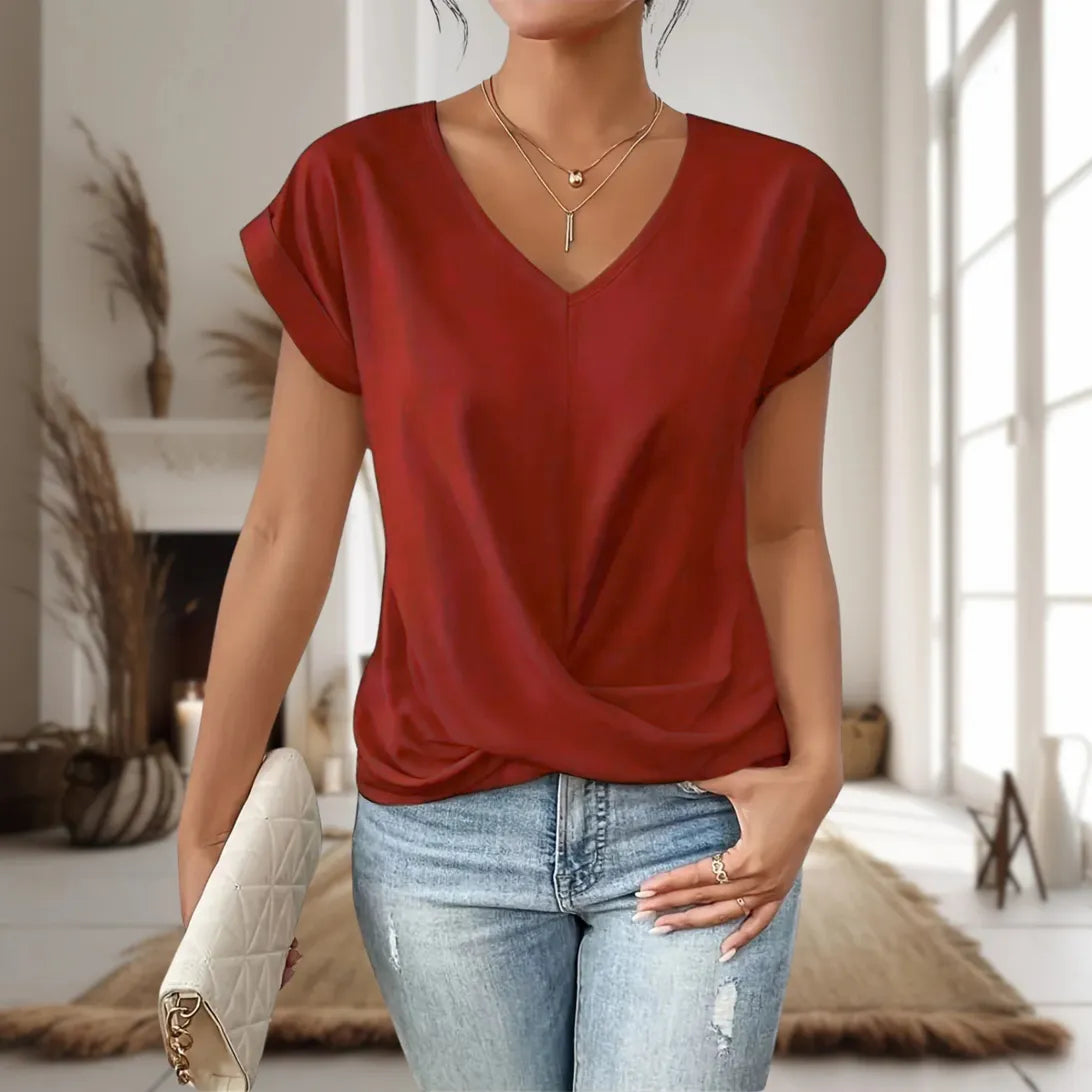 Elfriede V-Neck Twist Hem Blouse