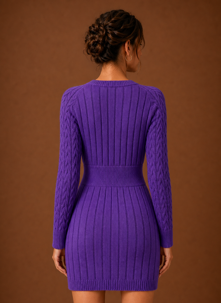 Women's Cable Knit Sweater Dress - Long Sleeve Mini Dress | Areleon
